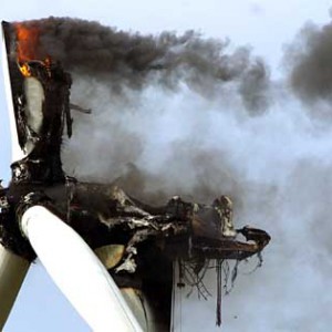Short circuits, friction or lightening strikes can cause wind turbines to go up in flames. Photo Der Spiegel/DPA.