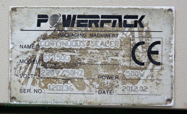 Pelat nama mesin: Powerpack Packaging Machinery