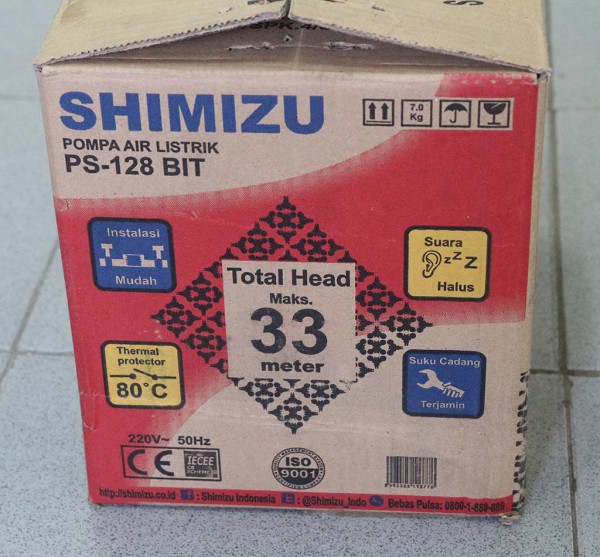 Kardus pompa Shimizu PS-128 BIT bagian samping