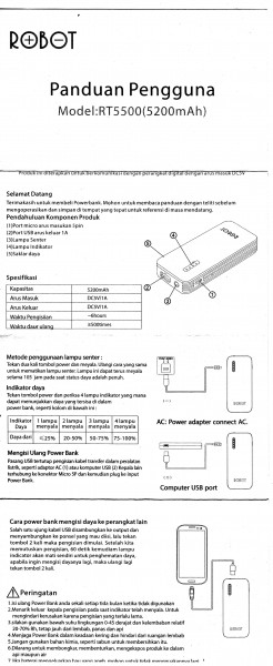 Manual bahasa Indonesia untuk powerbank RT-5500