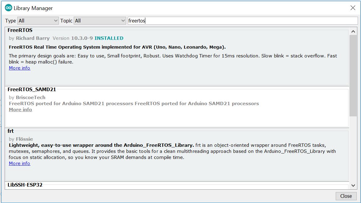 Proses instalasi library FreeRTOS