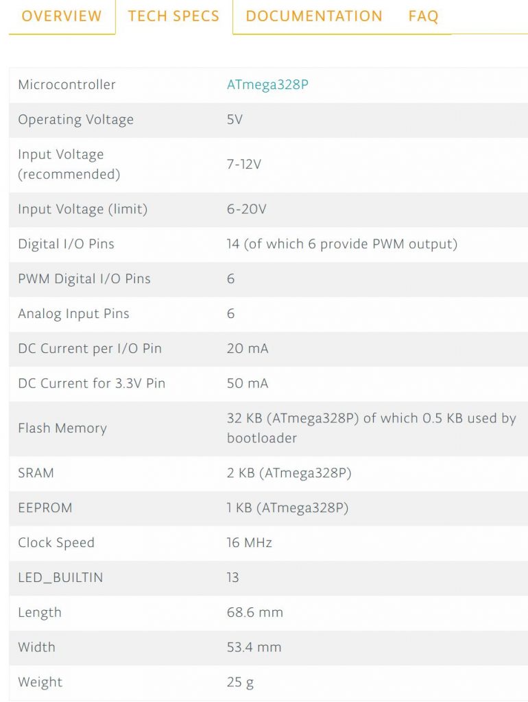 Spesifikasi Arduino UNO